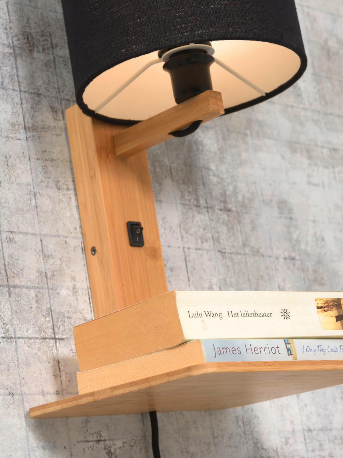 WANDLEUCHTE GOOD&MOJO  19/24/36 cm  - Schwarz/Naturfarben, Trend, Holz/Textil (19/24/36cm) - Good & Mojo