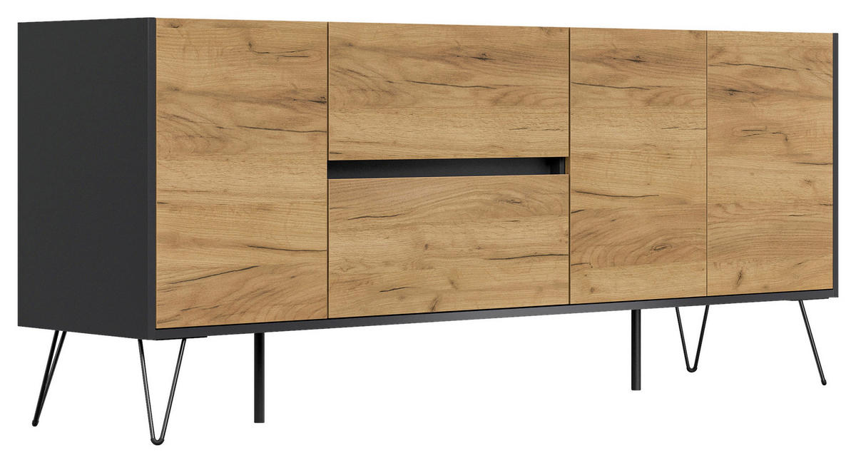SIDEBOARD Posseik Industrial 177/75,8/42 cm 2 Schublade(n)  - Eichefarben/Graphitfarben, Design, Holzwerkstoff/Metall (177/75,8/42cm) - MID.YOU