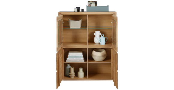 HIGHBOARD Kernbuche 118,4/139,6/37,7 cm - Kernbuche/Grau, KONVENTIONELL, Glas/Holz (118,4/139,6/37,7cm) - Voleo