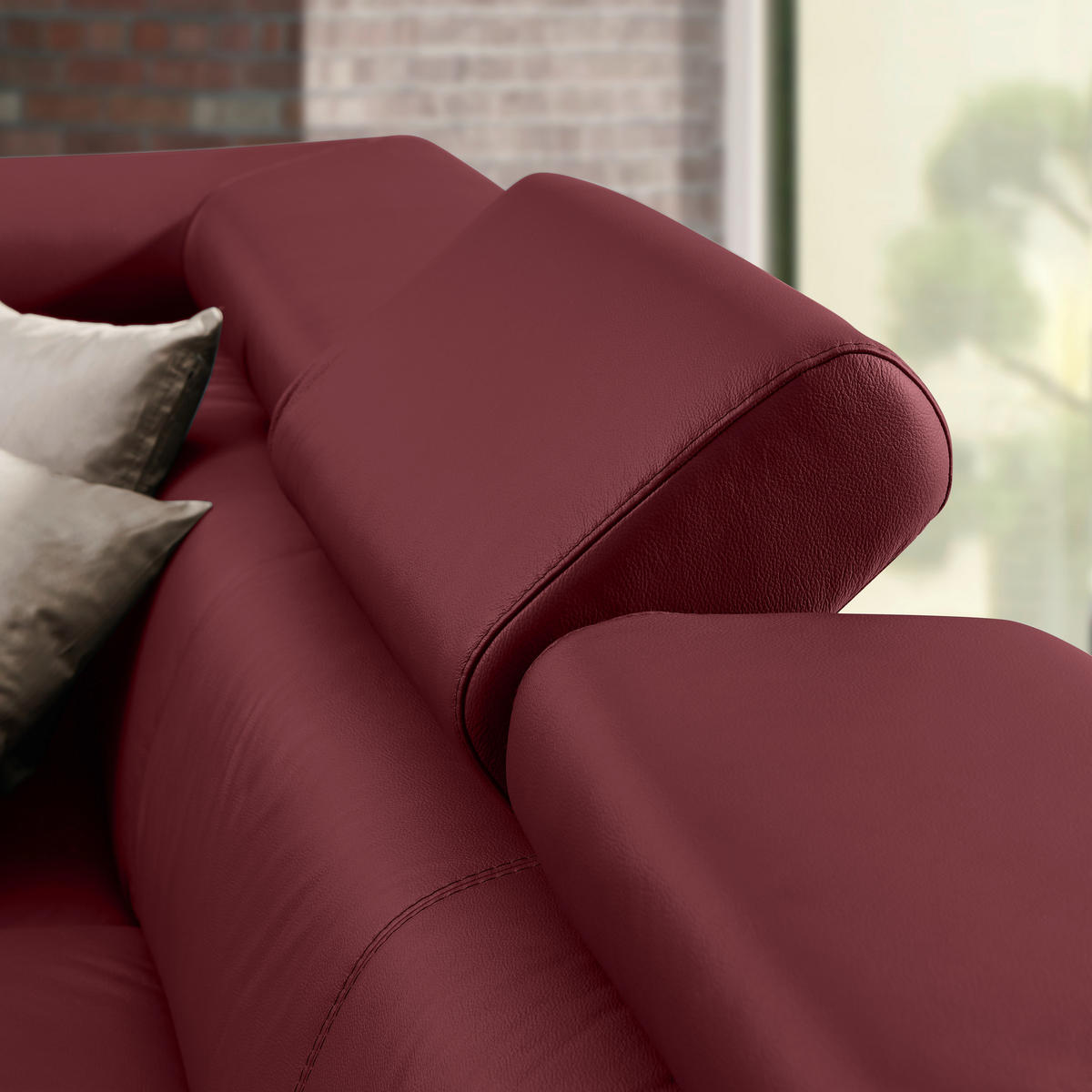 Ecksofa inkl. Funktion Bordeaux Kombination Echtleder/Lederlook Lederlook  - Chromfarben/Bordeaux, Design, Leder/Textil (265/212cm) - Stylife