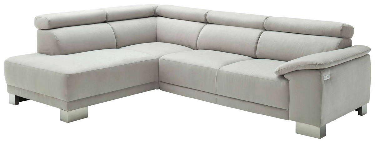 ECKSOFA in Mikrofaser Grau  - Chromfarben/Grau, Design, Holz/Textil (205/270cm) - Pure Home Lifestyle