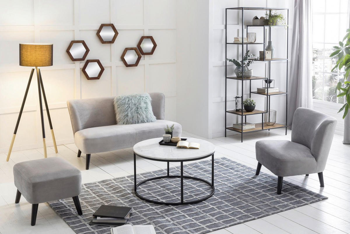 COUCHTISCH 85/85/48 cm rund Schwarz, Weiß  - Schwarz/Weiß, Design, Stein/Metall (85/85/48cm) - MID.YOU