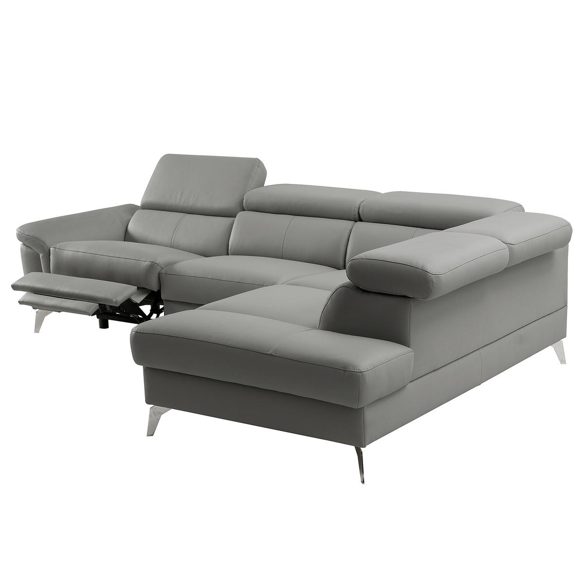 ECKSOFA Lederlook Echtleder Anthrazit  - Chromfarben/Anthrazit, Design, Leder/Textil (265/210cm) - Livetastic