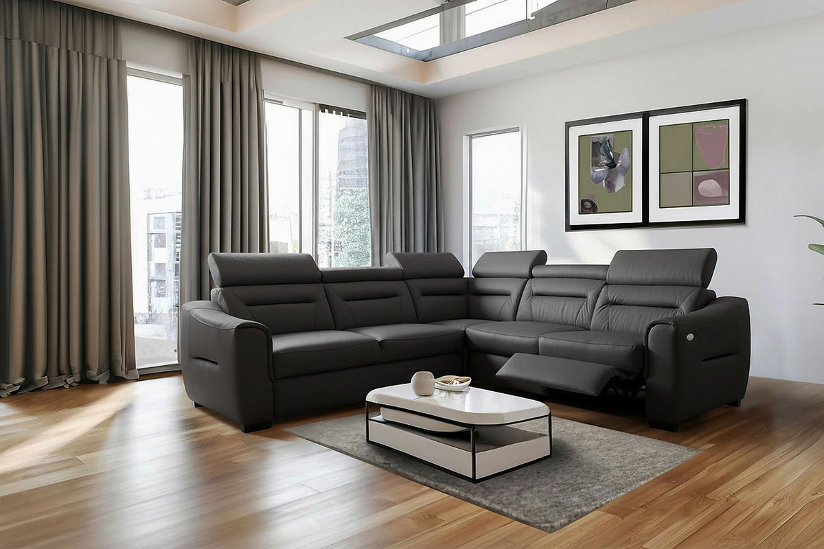 ECKSOFA  in Lederlook Echtleder Anthrazit  - Wengefarben/Anthrazit, Design, Leder/Holz (260/260cm) - Celina Home