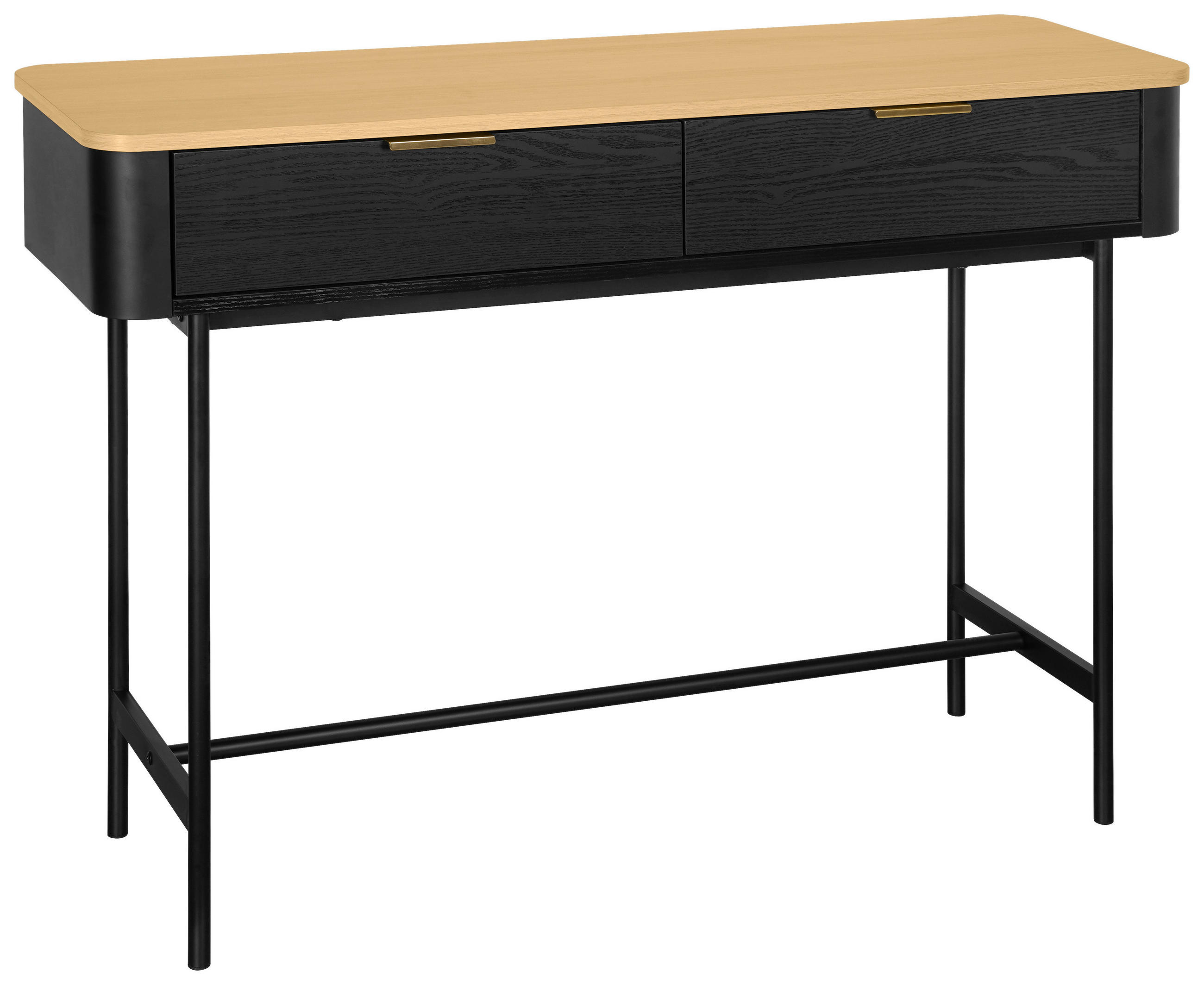 KONSOLENTISCH Schwarz, Eichefarben  - Eichefarben/Goldfarben, Trend, Holzwerkstoff/Metall (110/35/78cm) - Xora