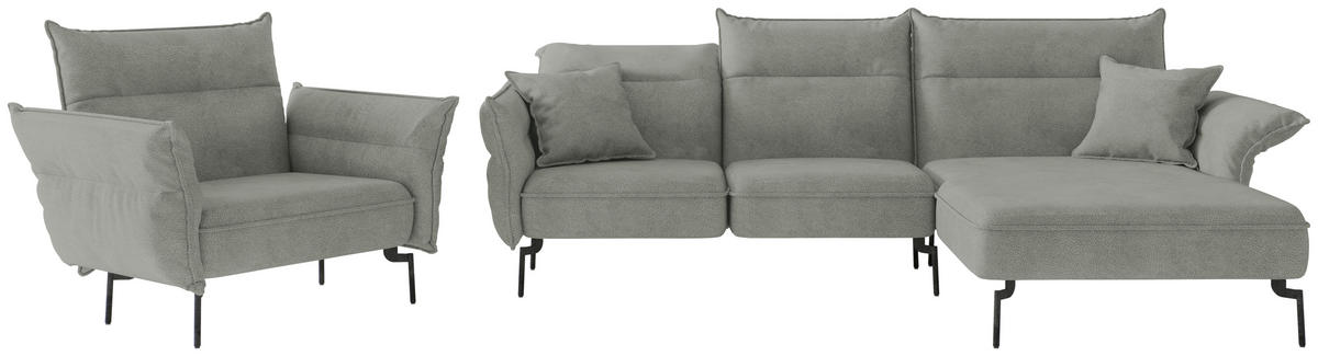 SITZGARNITUR in Flachgewebe Grau  - Edelstahlfarben/Grau, Design, Textil/Metall (265/185cm) - Livetastic