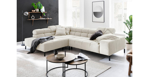 ECKSOFA inkl. Sitzvorzug Creme Cord  - Creme/Schwarz, Design, Textil/Metall (216/321cm) - Hom`in