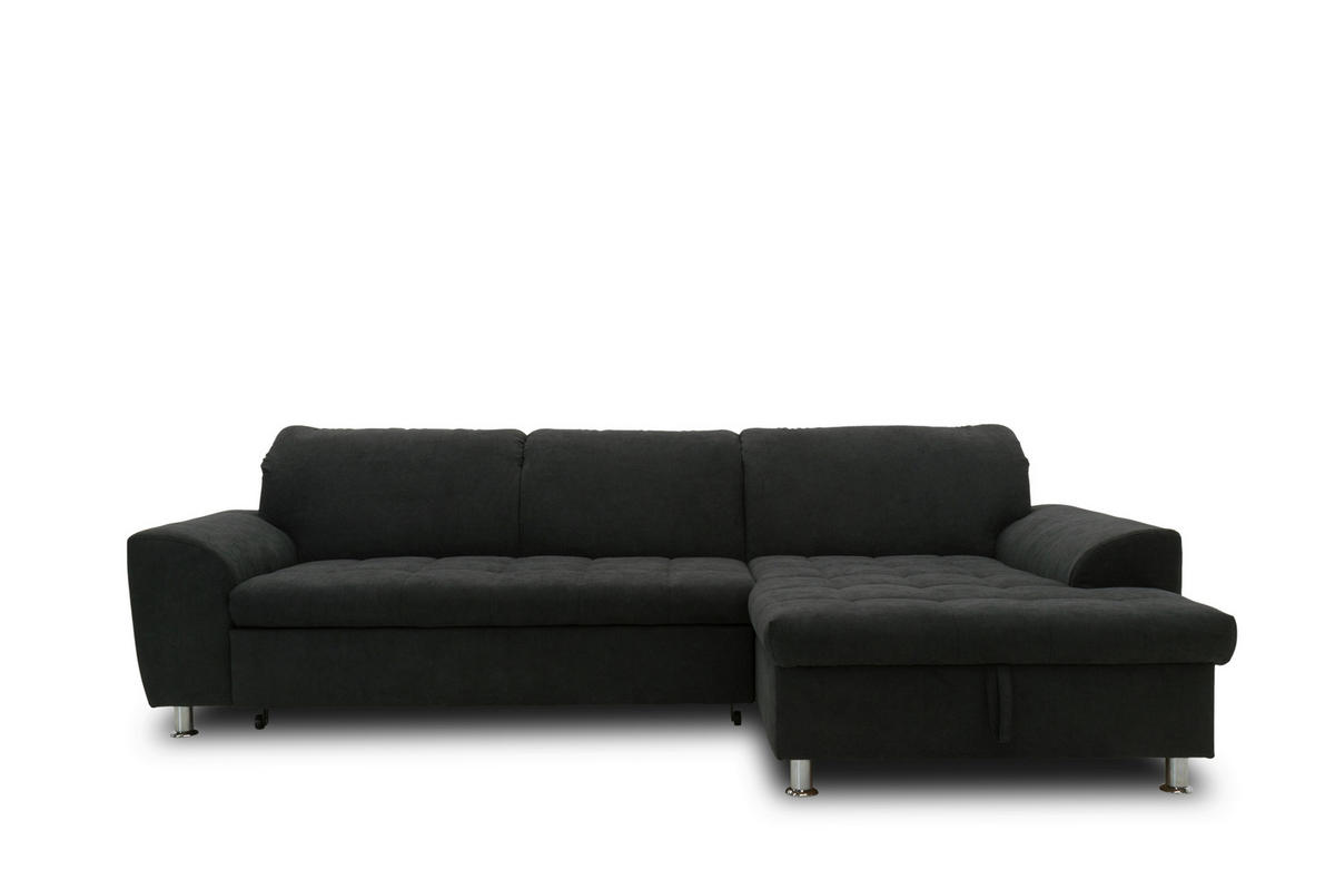 ECKSOFA MERIDIAN Schwarz Mikrofaser  - Chromfarben/Schwarz, KONVENTIONELL, Textil/Metall (278/171cm) - MID.YOU