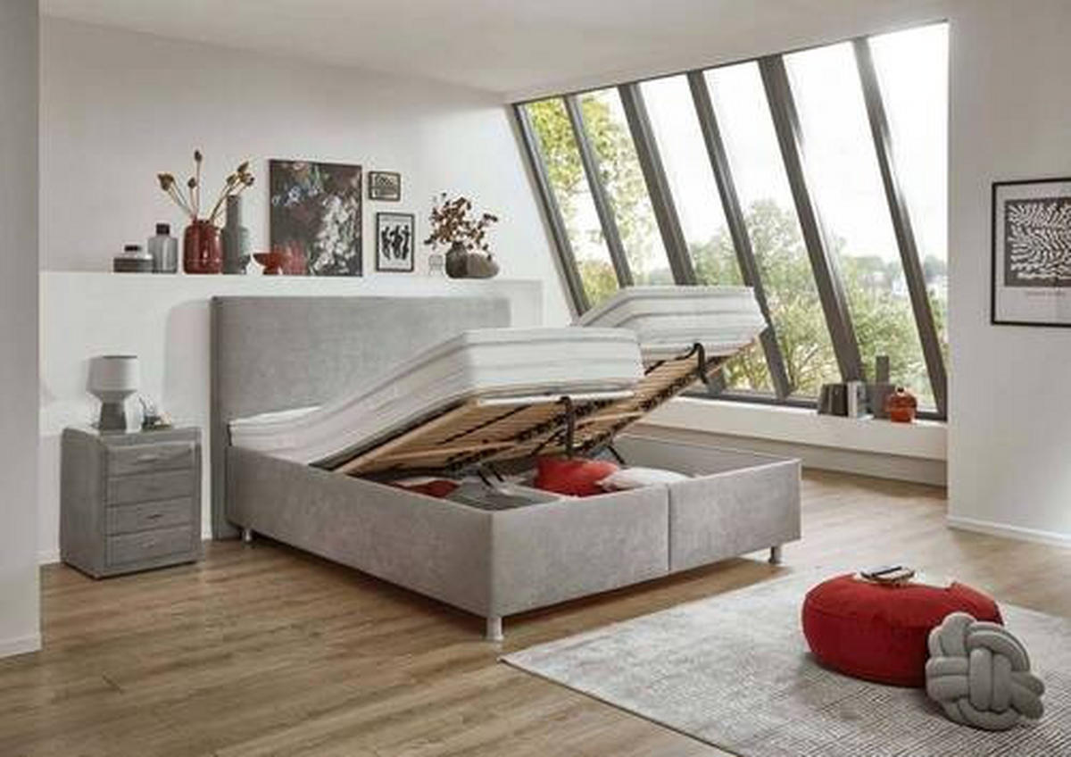 POLSTERBETT Matratze, gepolstertes Kopfteil, Lattenrost, Bettkasten 160/200 cm  in Beige  - Beige/Alufarben, Design, Holz/Holzwerkstoff (160/200cm) - Beldomo - Sleep