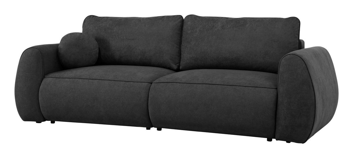 SCHLAFSOFA Chenille Graphitfarben  inkl. Zierkissen, Rückenkissen, Bettkasten, Schlaffunktion, Rücken echt, Liegefläche im Originalstoff  - Schwarz/Graphitfarben, KONVENTIONELL, Kunststoff/Textil (257/96/110cm) - Milino