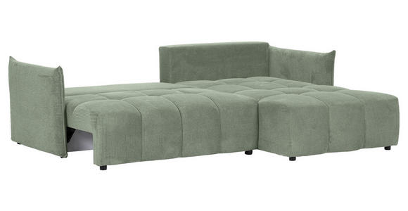 ECKSOFA Salbeigrün Plüsch Zierkissen, Rückenkissen, Bettkasten, Schlaffunktion, Rücken echt, Liegefläche im Originalstoff  - Salbeigrün/Schwarz, KONVENTIONELL, Kunststoff/Textil (253/192cm) - Carryhome