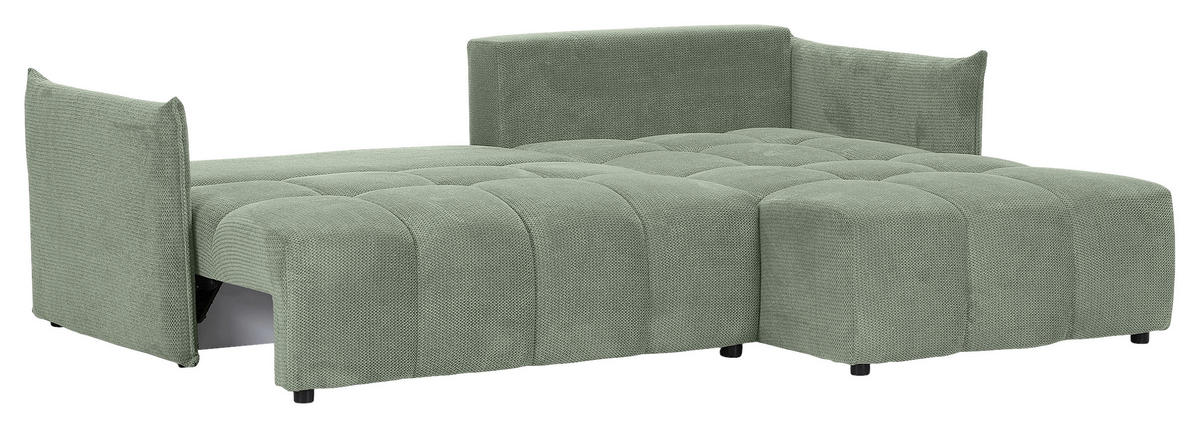 ECKSOFA Salbeigrün Plüsch Zierkissen, Rückenkissen, Bettkasten, Schlaffunktion, Rücken echt, Liegefläche im Originalstoff  - Salbeigrün/Schwarz, KONVENTIONELL, Kunststoff/Textil (253/192cm) - Carryhome