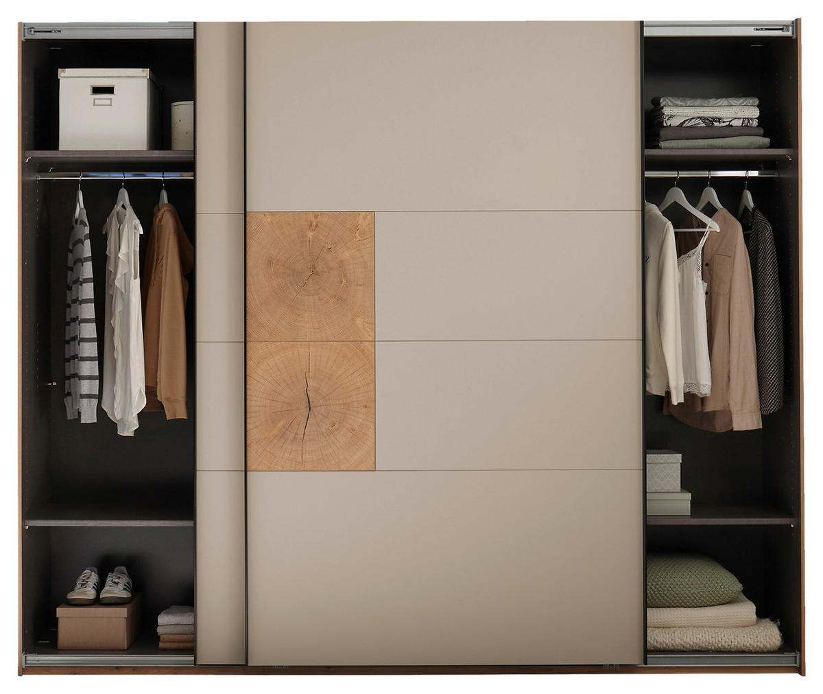 SCHWEBETÜRENSCHRANK  in Kaschmir, Eiche Artisan  - Kaschmir/Schwarz, KONVENTIONELL, Holzwerkstoff/Metall (270/225,5/63,7cm) - Xora