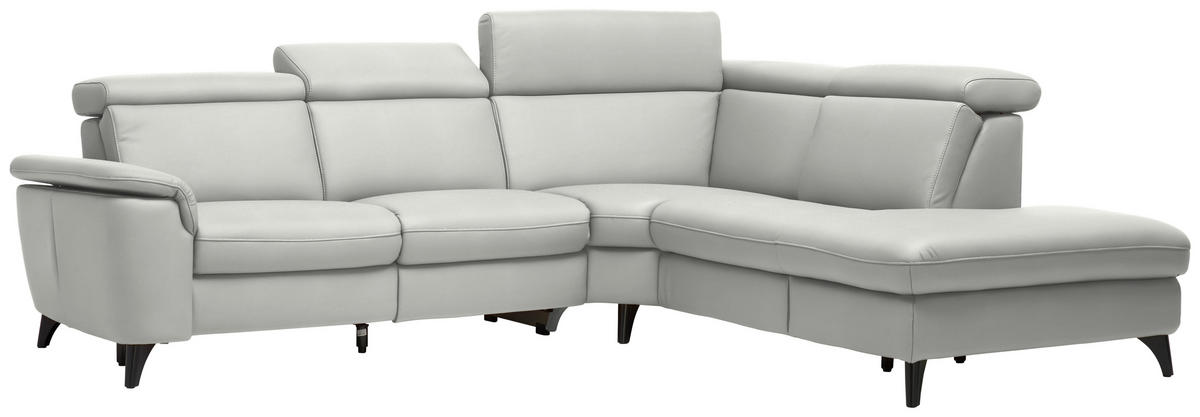 ECKSOFA in Echtleder Hellgrau  - Hellgrau/Schwarz, Design, Leder/Metall (285/239cm) - Cantus