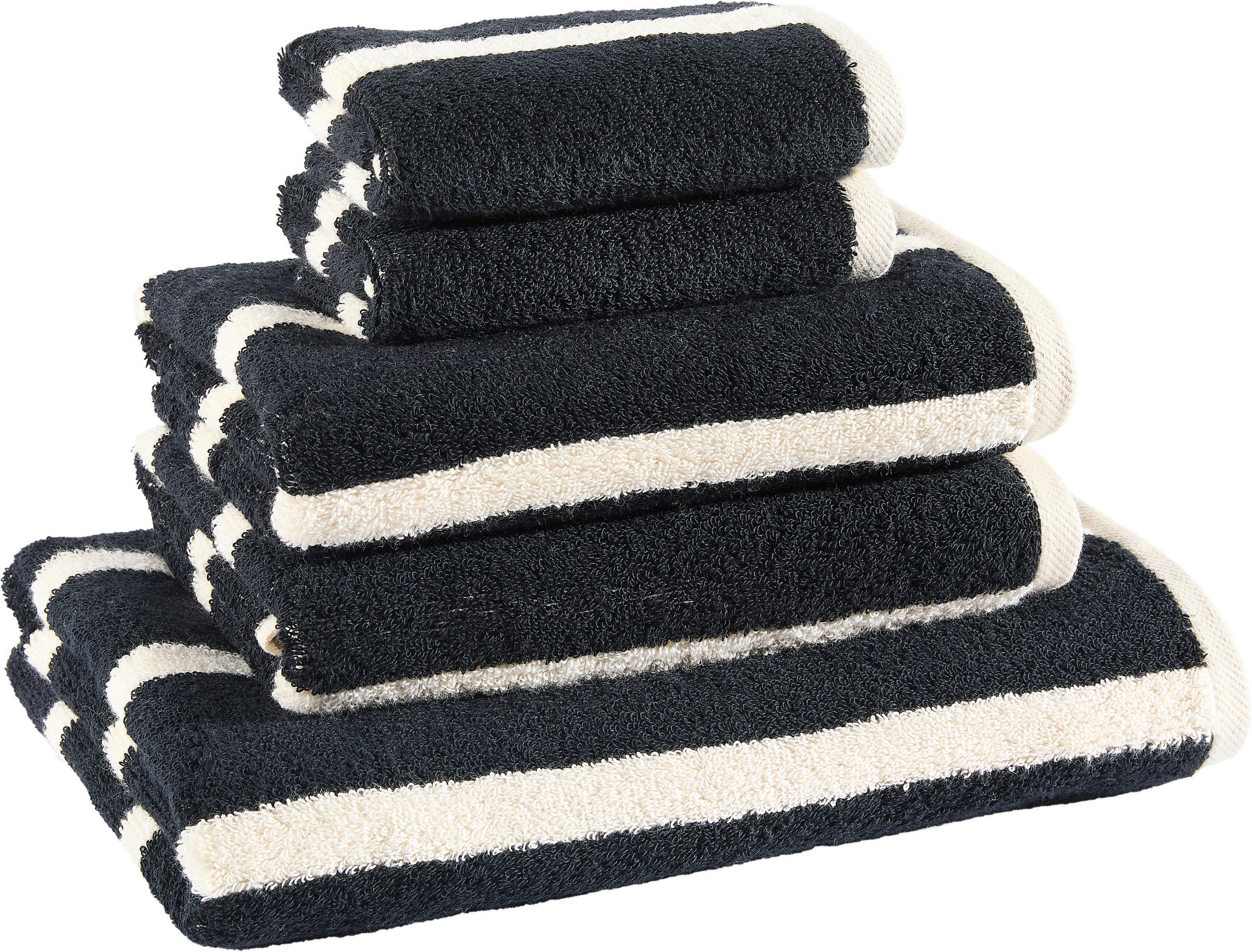FROTTIERSET Schwarz, Ecru 5-teilig  - Ecru/Schwarz, KONVENTIONELL, Textil - Dieter Knoll