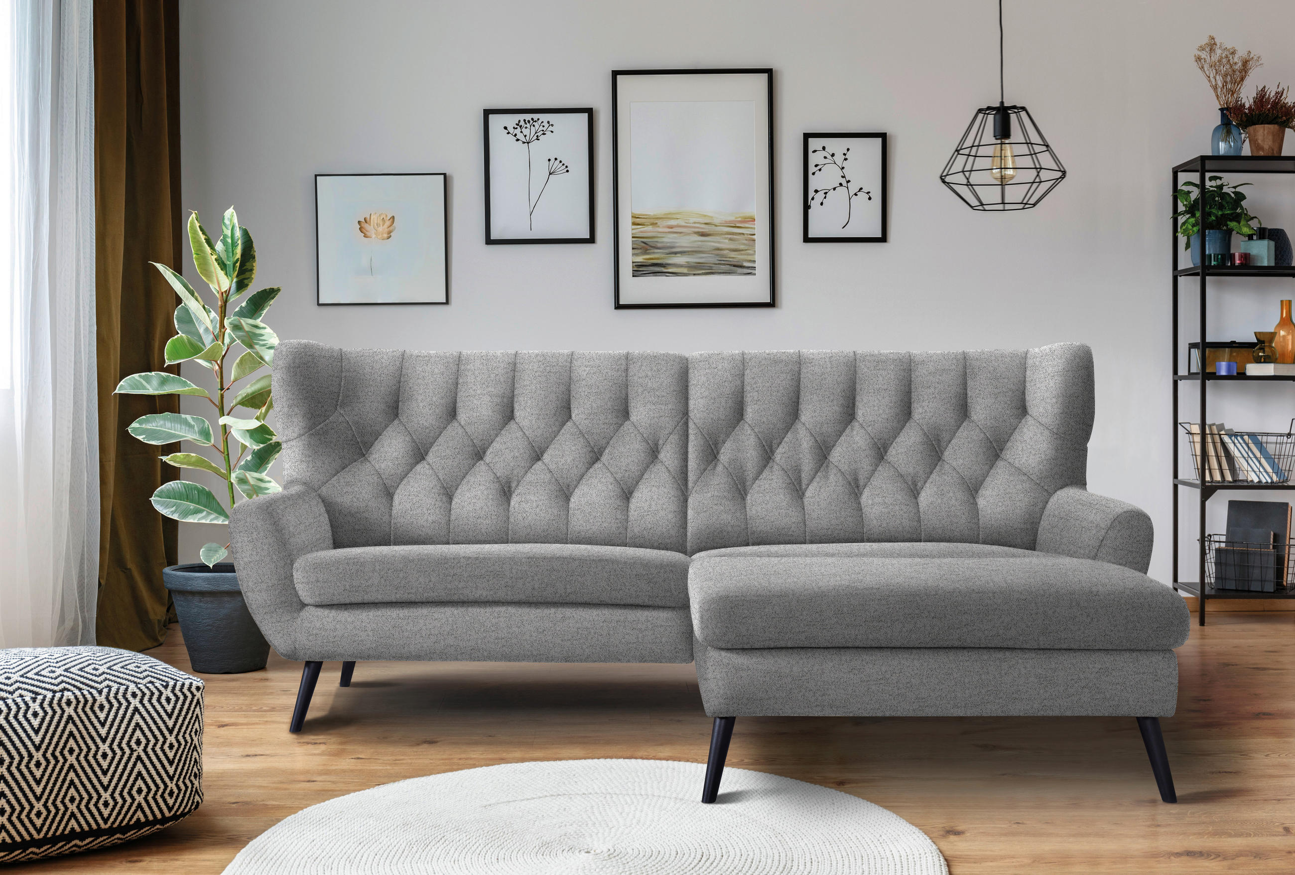 ECKSOFA Grau Flachgewebe  - Schwarz/Grau, Design, Holz/Textil (237/165cm) - Stylife
