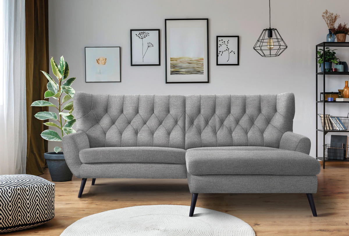 ECKSOFA Grau Flachgewebe  - Schwarz/Grau, Design, Holz/Textil (237/165cm) - Stylife