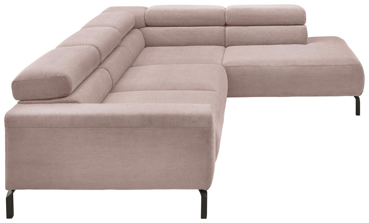 ECKSOFA in Feincord Altrosa  - Schwarz/Altrosa, Design, Textil/Metall (273/219cm) - Pure Home Comfort
