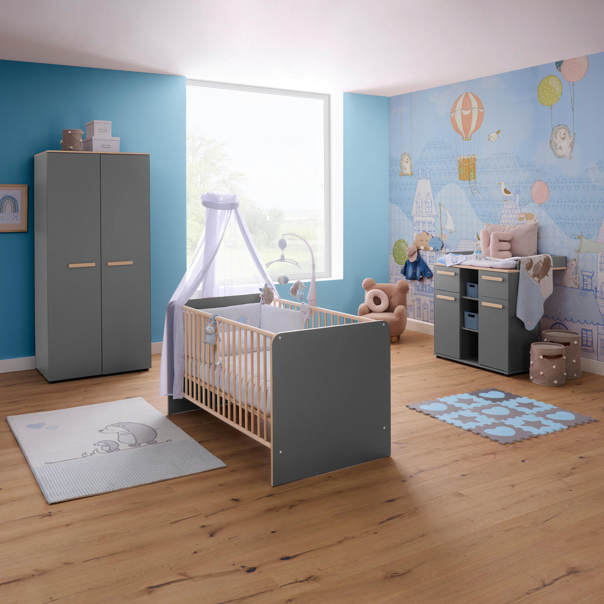 BABYZIMMER Astea  - Graphitfarben/Eiche Artisan, Basics, Holz/Holzwerkstoff - My Baby Lou