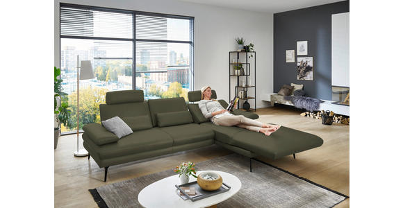 ECKSOFA in Echtleder Grün 310/180 cm - Schwarz/Grün, Design, Leder/Metall (310/180cm) - Dieter Knoll