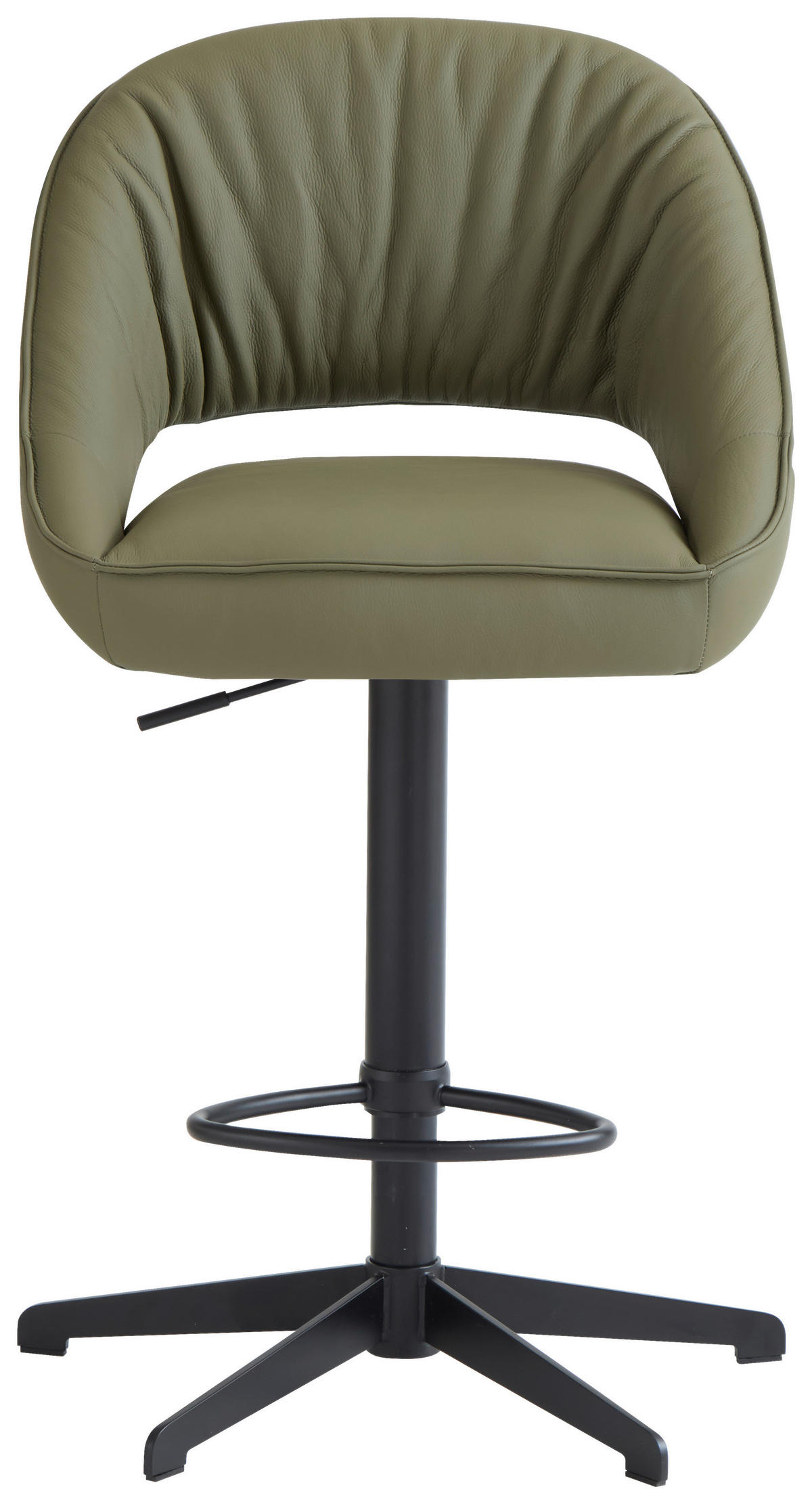 BARHOCKER Echtleder Grün, Schwarz Eisen Sitzfläche 360° drehbar, automatische Rückholfunktion  - Schwarz/Grün, Design, Leder/Metall (56/96-120/59cm) - Dieter Knoll