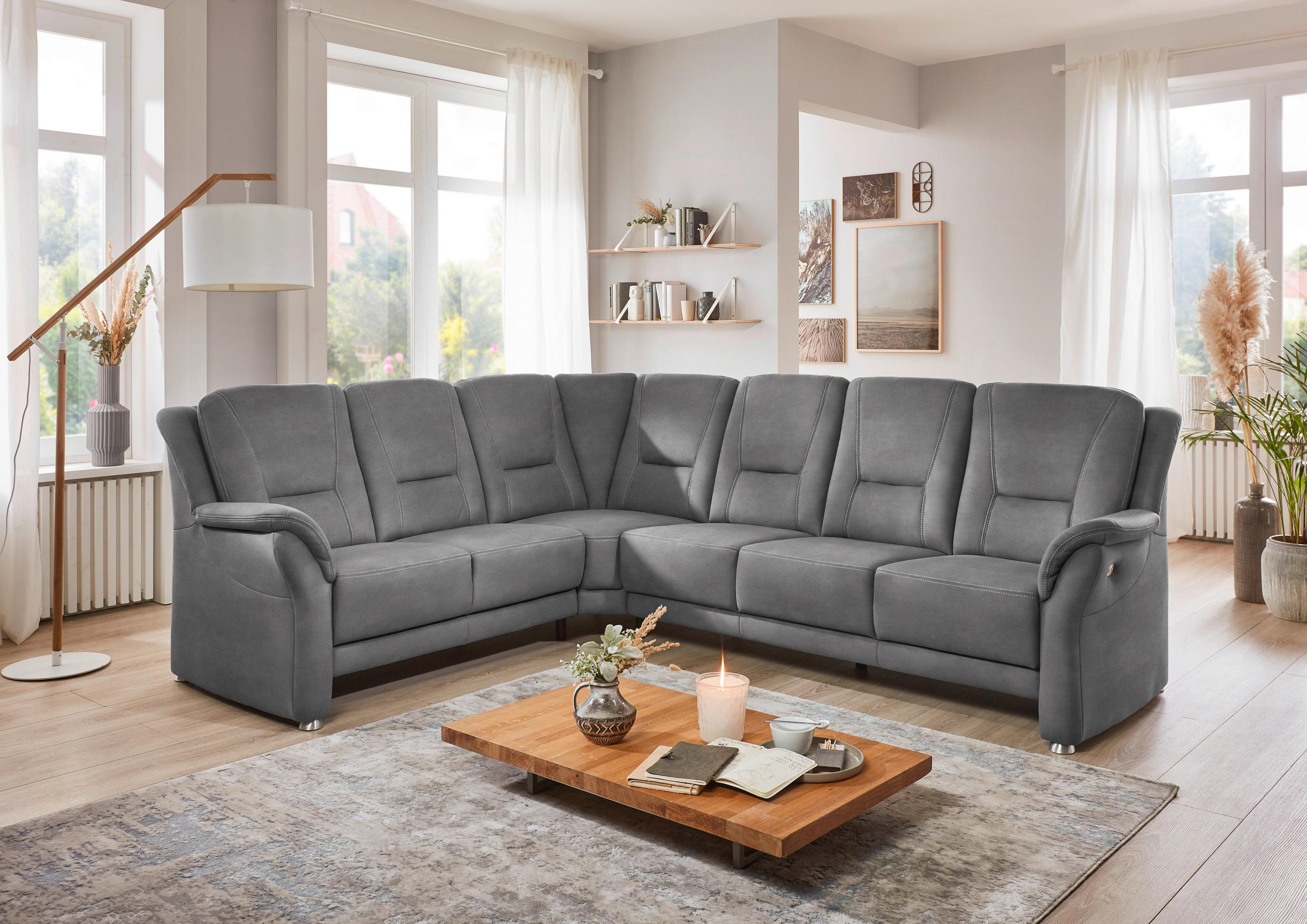 ECKSOFA  in Mikrofaser Grau  223/275 cm  - Beige/Alufarben, KONVENTIONELL, Textil/Metall (223/275cm) - Beldomo Comfort