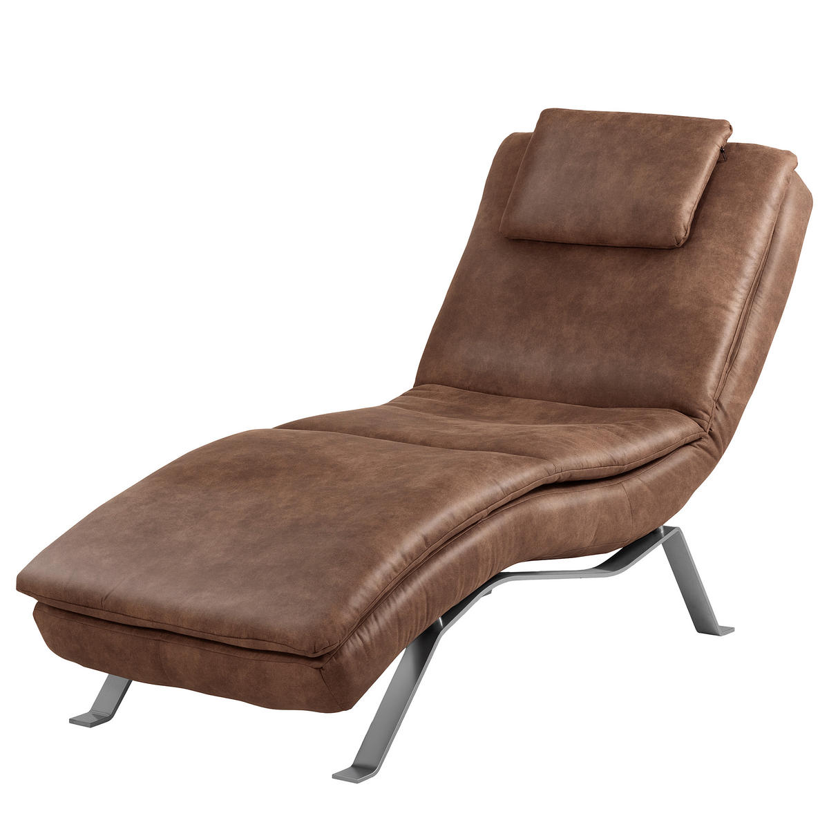 RELAXLIEGE in Echtleder Braun  - Silberfarben/Braun, Design, Leder/Metall (65/95/171cm) - Celina Home