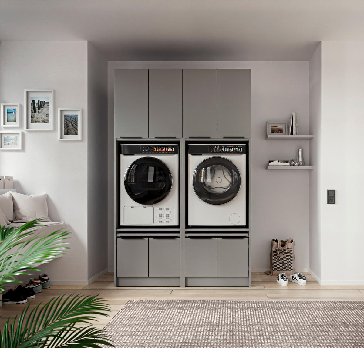 WASCHMASCHINENSCHRANK 70/150/68 cm  in Grau  - Schwarz/Grau, Basics, Holzwerkstoff/Kunststoff (70/150/68cm) - MID.YOU