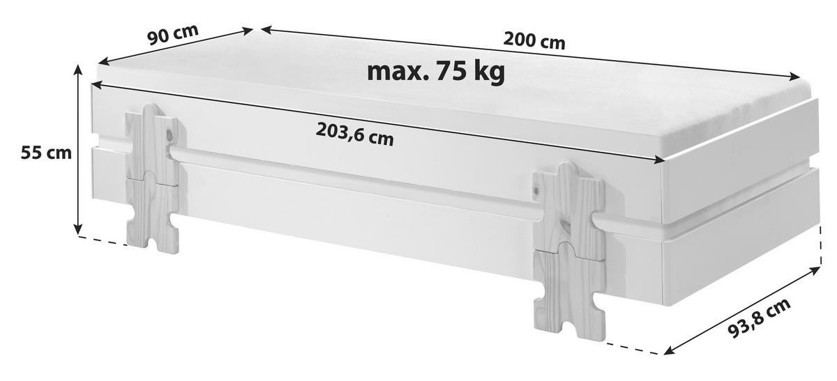 STAPELBETT 90/200 cm Grau  - Kieferfarben/Grau, MODERN, Holz/Holzwerkstoff (90/200cm) - MID.YOU
