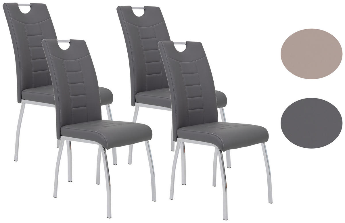 STUHL-SET 4 Stück  in Stahl Lederlook Metall, Textil  - Chromfarben/Weiß, MODERN, Textil/Metall (43/100/64cm) - MID.YOU