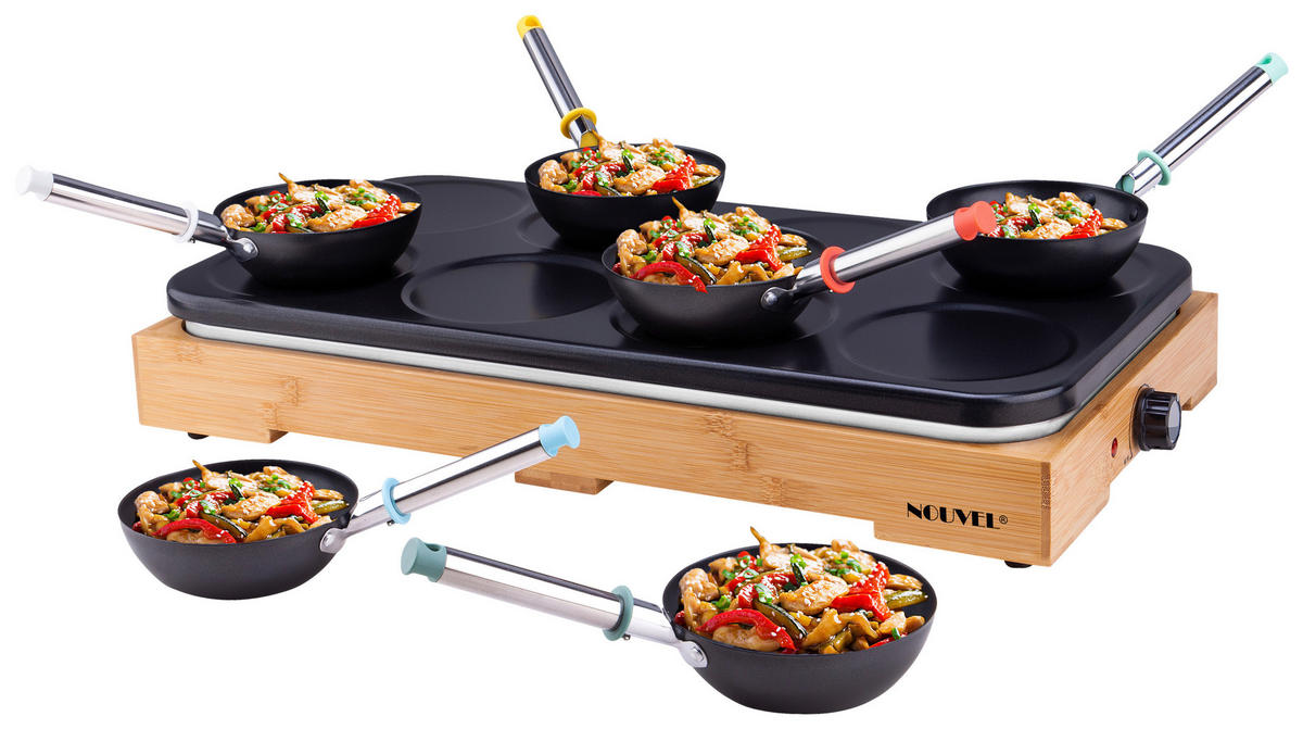 PARTY WOKSET  - Schwarz/Braun, Design, Holz/Metall (64/31/12cm) - Nouvel