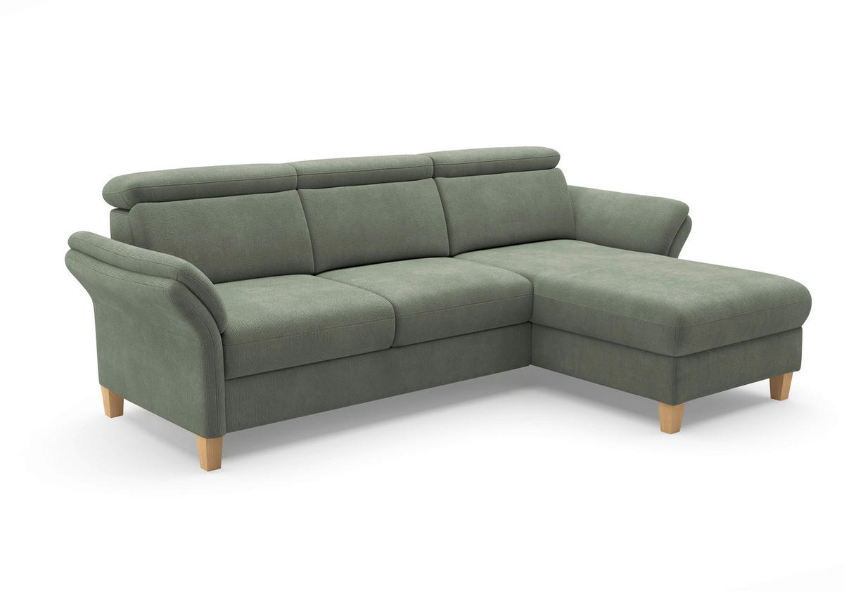 ECKSOFA GLENDALE E Dunkelgrün Flachgewebe  - Dunkelgrün/Eichefarben, KONVENTIONELL, Holz/Textil (253/166cm) - Sit & More