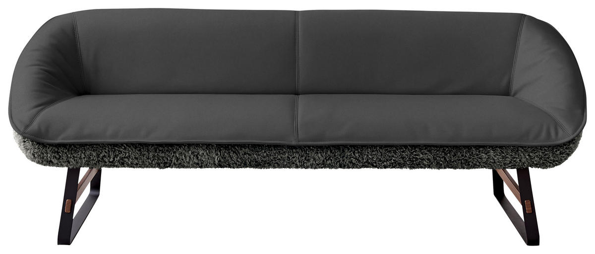 SITZBANK 229/88/80 cm  in Graublau  - Graublau/Schwarz, Design, Leder/Holz (229/88/80cm) - Koinor