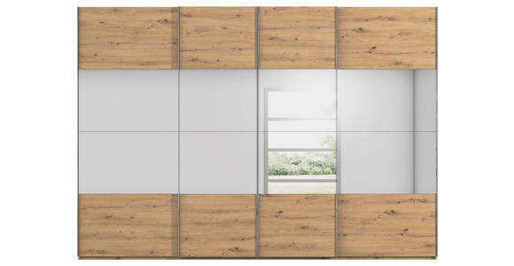 SCHWEBETÜRENSCHRANK  in Eiche Artisan  - Chromfarben/Eiche Artisan, Design, Glas/Holzwerkstoff (316/223/68cm) - Novel