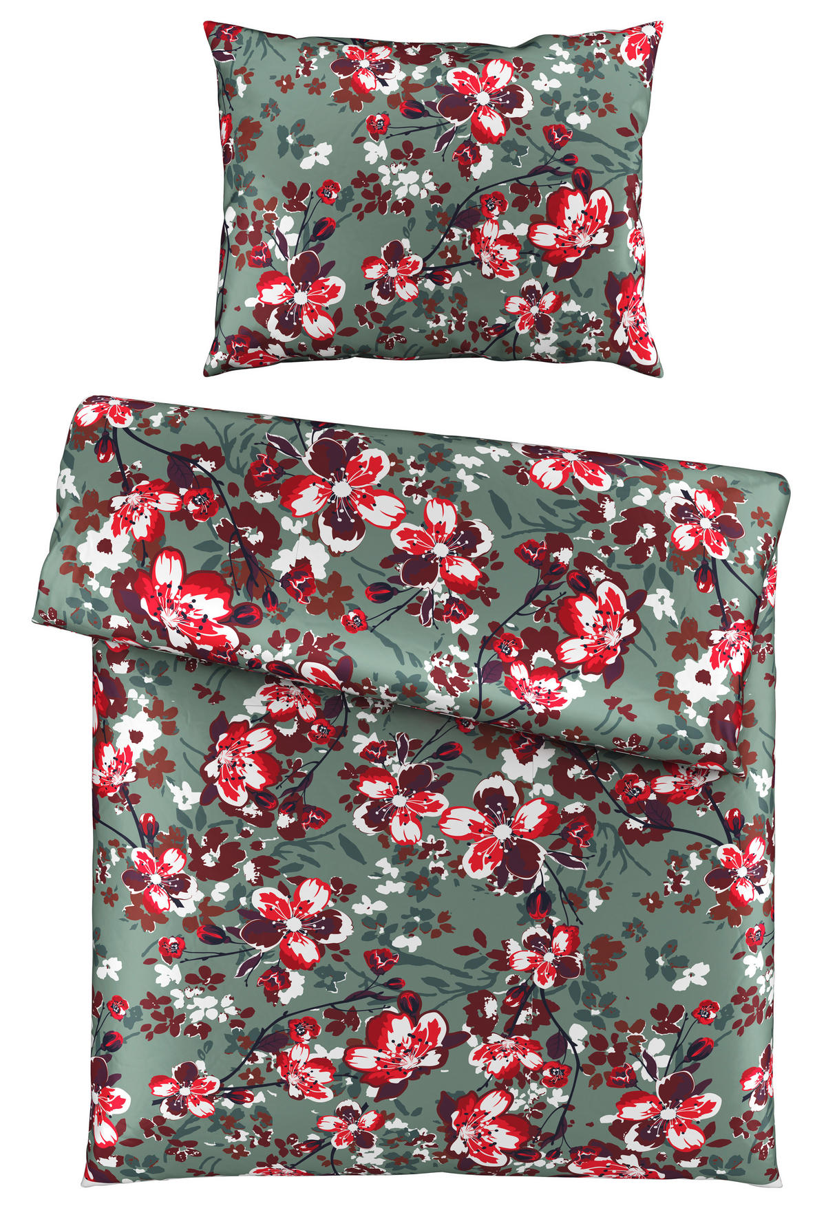 POSTEĽNÁ BIELIZEŇ, satén, červená, biela, mätovozelená, 140/200 cm - biela/mätovozelená, Basics, textil (140/200cm) - Novel