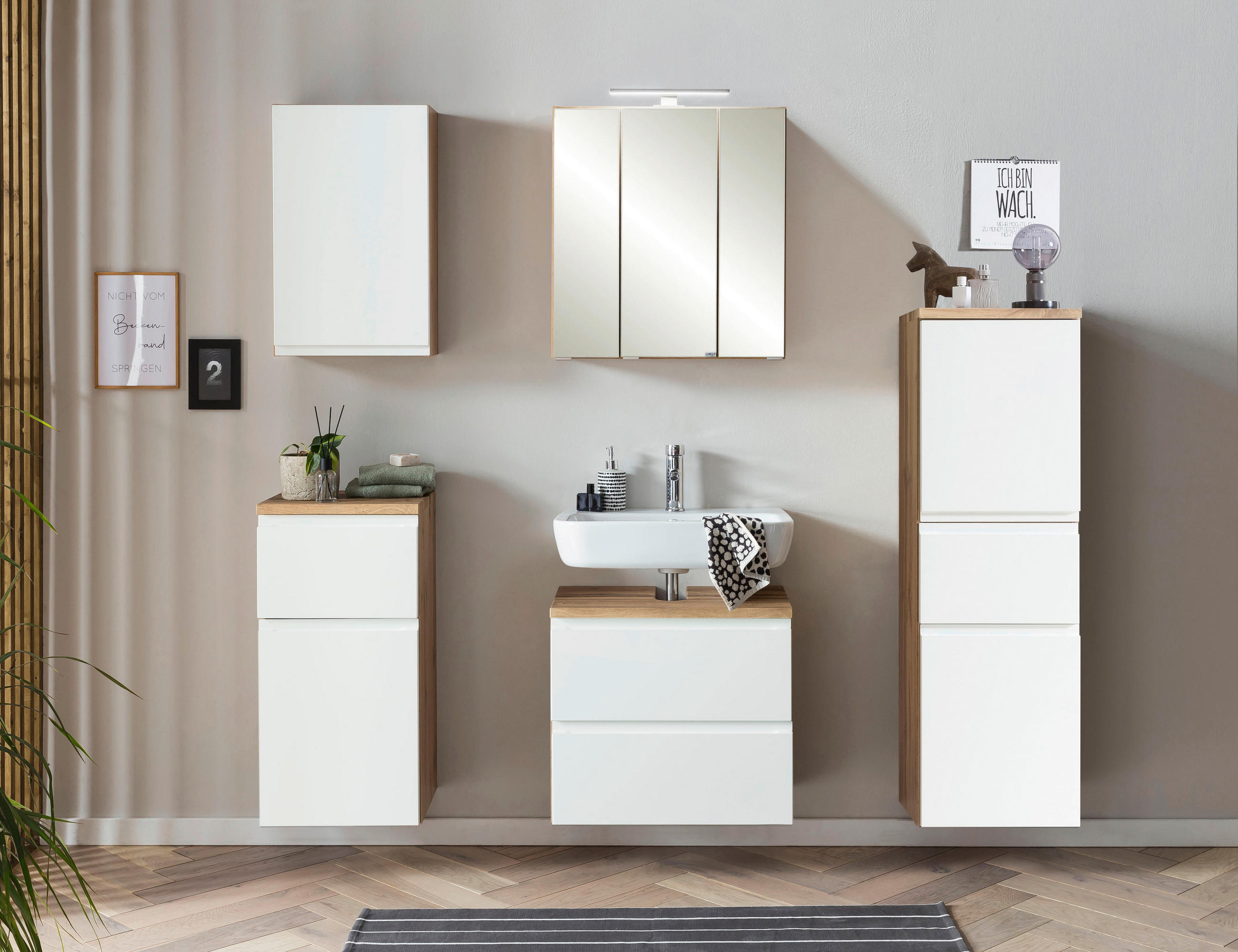 SPIEGELSCHRANK 60/64/20 cm  - Edelstahlfarben/Eiche Wotan, MODERN, Glas/Holzwerkstoff (60/64/20cm) - Held