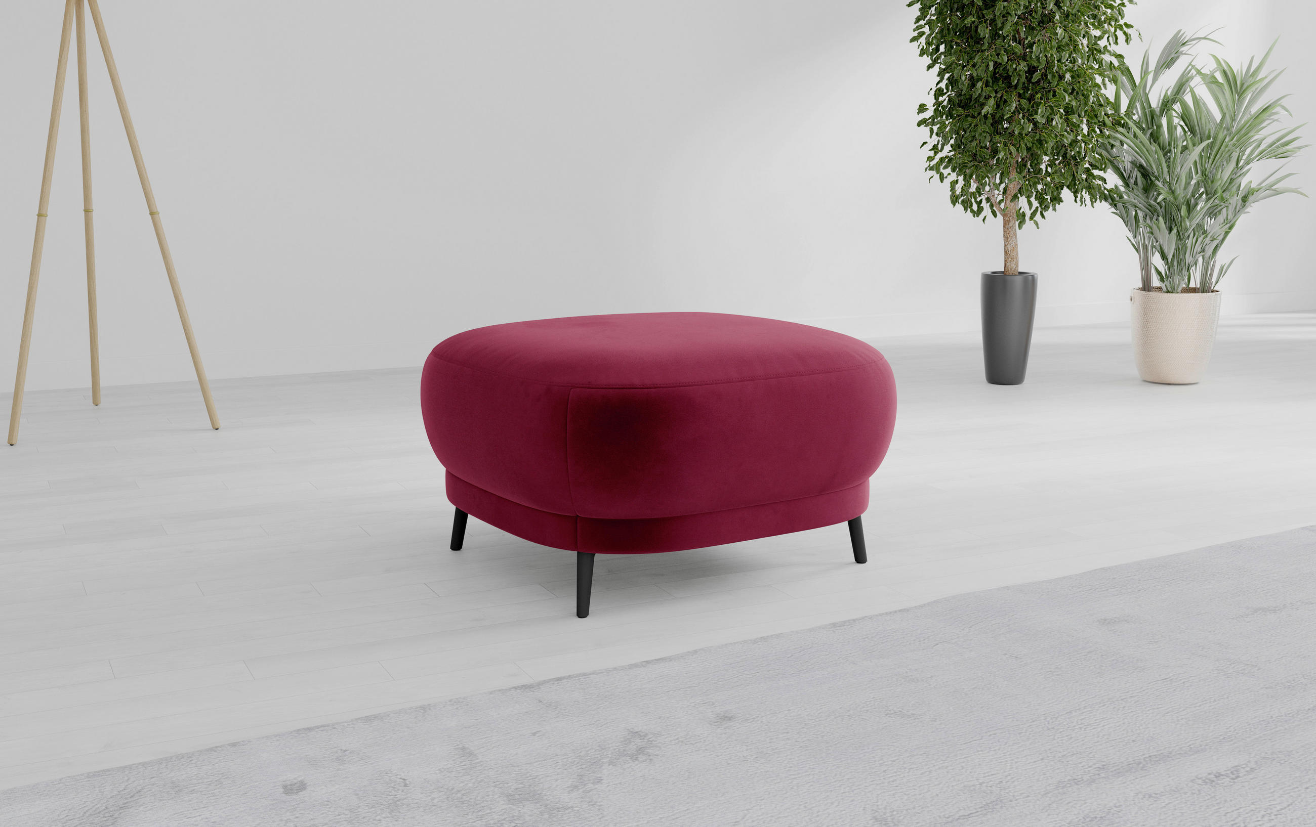 HOCKER in Textil Aubergine  - Aubergine/Schwarz, MODERN, Textil/Metall (90/49/90cm) - Sit & More