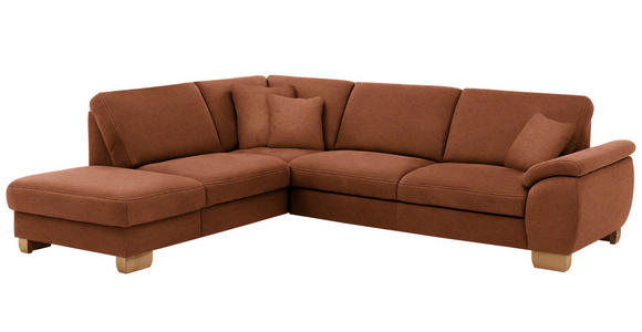 ECKSOFA in Mikrofaser Cognac  - Wildeiche/Cognac, KONVENTIONELL, Holz/Textil (236/286cm) - Voleo