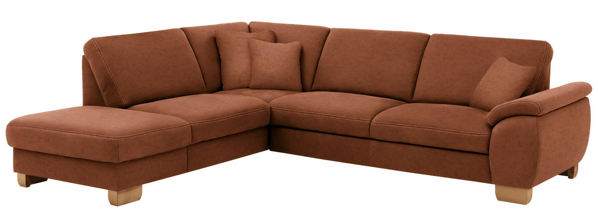 ECKSOFA in Mikrofaser Cognac  - Wildeiche/Cognac, Konventionell, Holz/Textil (236/286cm) - Voleo