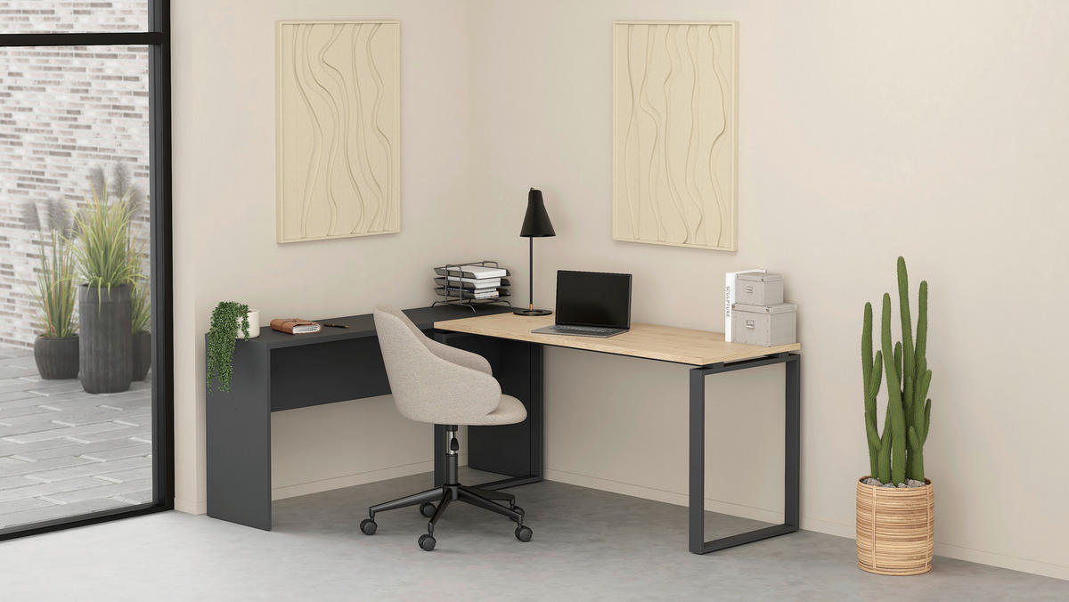SCHREIBTISCH 120/60/75,6 cm  in Eichefarben  - Eichefarben/Grau, MODERN, Holzwerkstoff/Metall (120/60/75,6cm) - MID.YOU