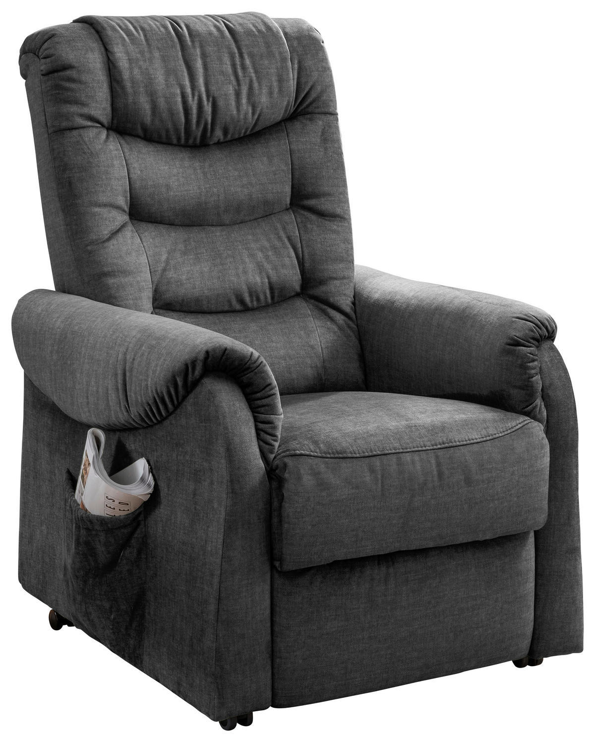 FERNSEHSESSEL  mit Relaxfunktion, Fußteilverstellung, Rücken echt Velours Dunkelgrau  - Dunkelgrau/Schwarz, Design, Kunststoff/Textil (76/106/94cm) - Livetastic