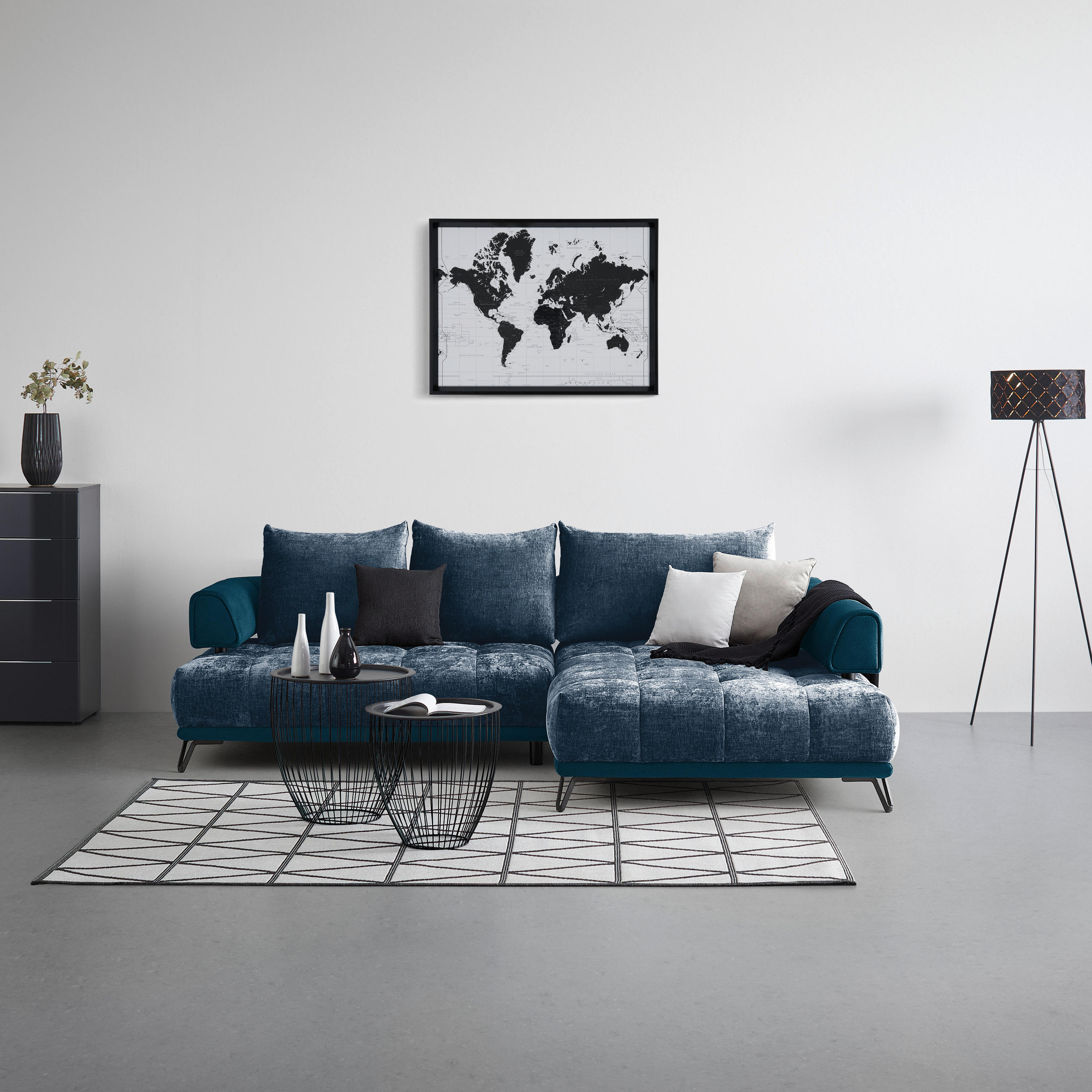 HÖRNSOFFA i kunglig blå  - kunglig blå/svart, Modern, metall/textil (262/184cm) - MID.YOU