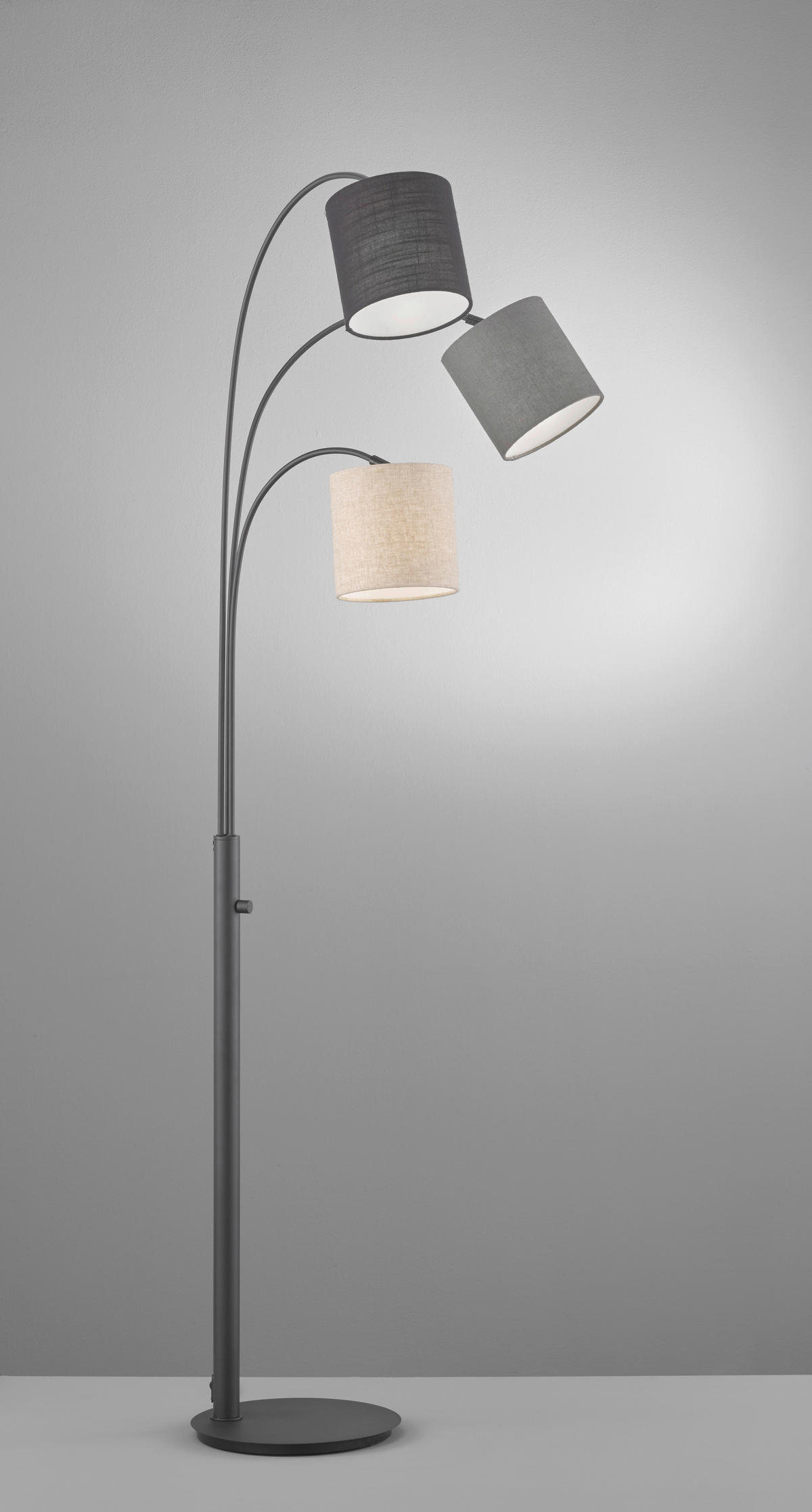 STOJACÍ OBLOUKOVÉ SVÍTIDLO, 186 cm - šedá/černá, Design, kov/textil (186cm) - Fischer & Honsel