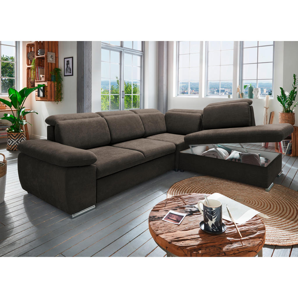 Thumbnail - Livetastic Ecksofa, Dunkelbraun, Textil, Uni, 5-Sitzer, Ottomane rechts, 283x228 cm, seitenverkehrt erhältlich, Schlafen...