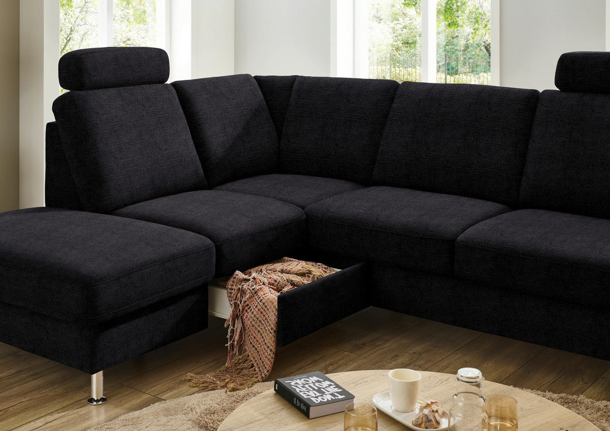 ECKSOFA in Webstoff Anthrazit  - Anthrazit/Alufarben, Konventionell, Textil/Metall (200/241cm) - Beldomo System