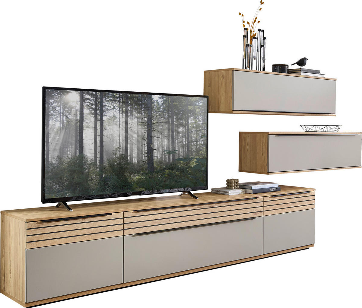 WOHNWAND  in Grau, Eichefarben  300/215/45 cm  - Eichefarben/Schwarz, KONVENTIONELL, Holzwerkstoff/Kunststoff (300/215/45cm) - Venda