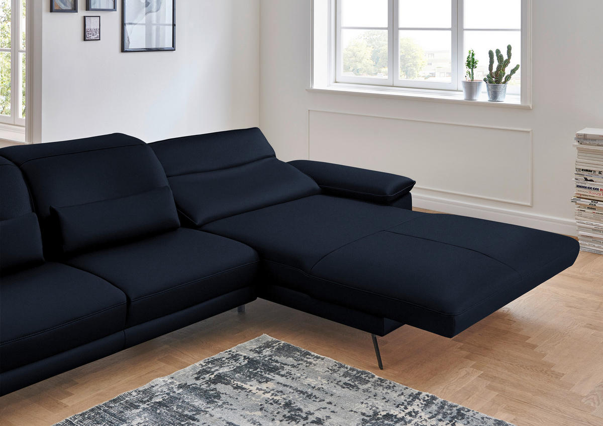 ECKSOFA in Echtleder Dunkelblau  - Schwarz/Dunkelblau, Design, Leder/Metall (328/193cm) - Dieter Knoll