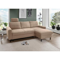 ECKSCHLAFSOFA Passione in Chenille Hellbraun  - Hellbraun/Schwarz, MODERN, Holz/Textil (234/147cm) - Livetastic