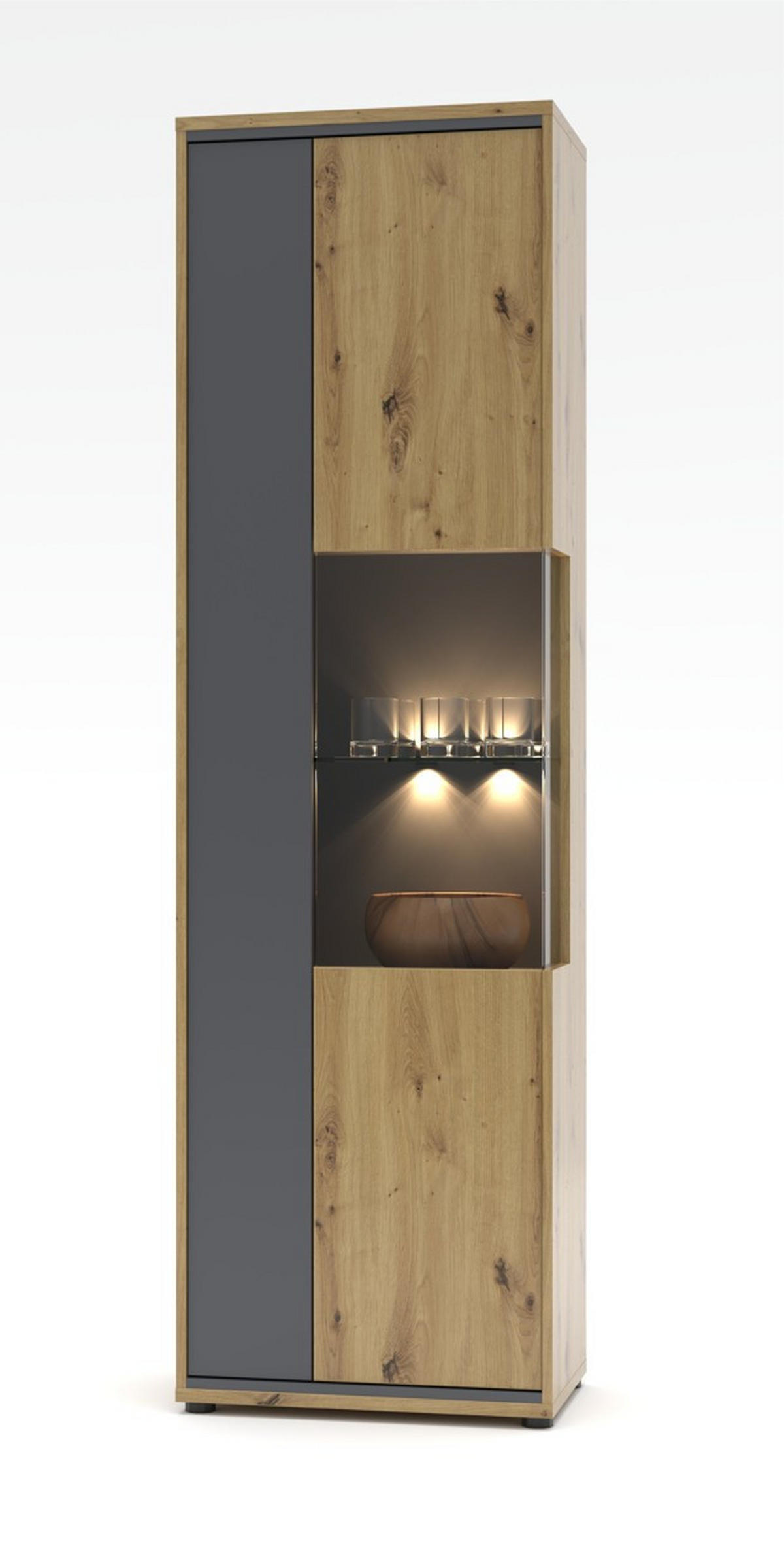 WOHNWAND 2-teilig  in Graphitfarben, Eiche Artisan 310/205/49 cm  - Graphitfarben/Schwarz, Design, Glas/Holzwerkstoff (310/205/49cm) - Livetastic