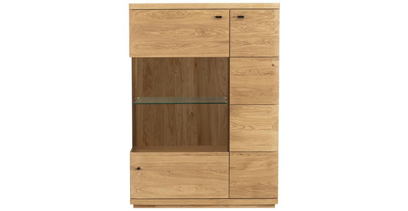 HIGHBOARD Eiche massiv Eichefarben Einlegeböden  - Transparent/Eichefarben, Natur, Glas/Holz (99/141/38cm) - Linea Natura